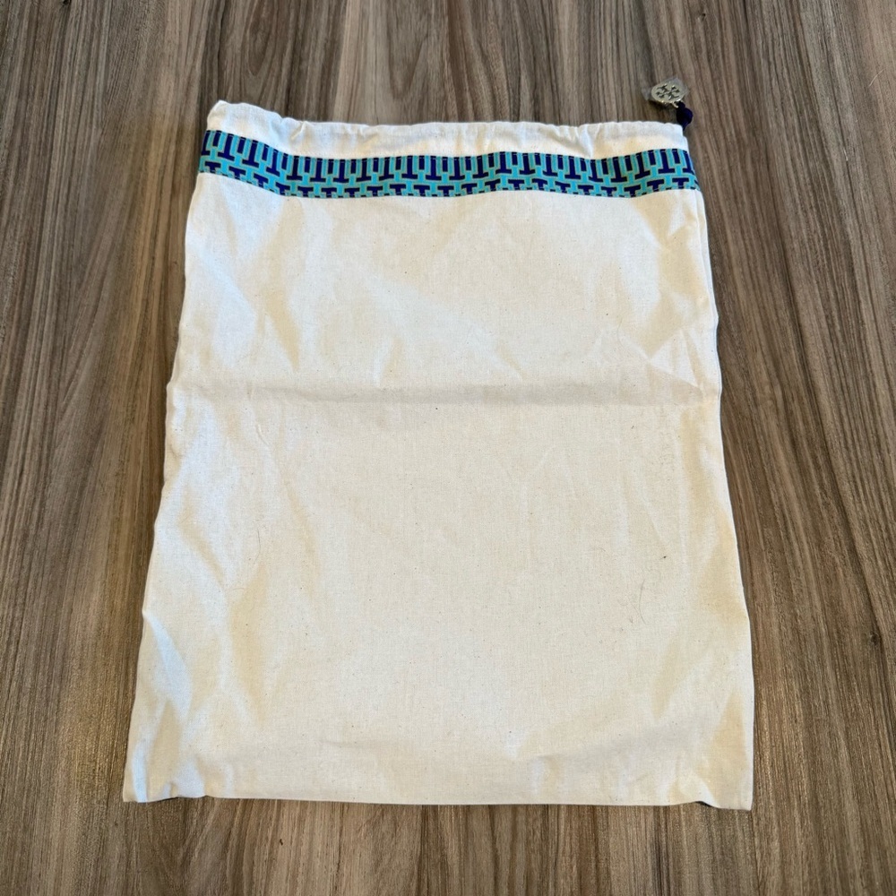 Tory Burch White Blue Logo Drawstring Shoe Handbag Dust Bag - Picture 6 of 6